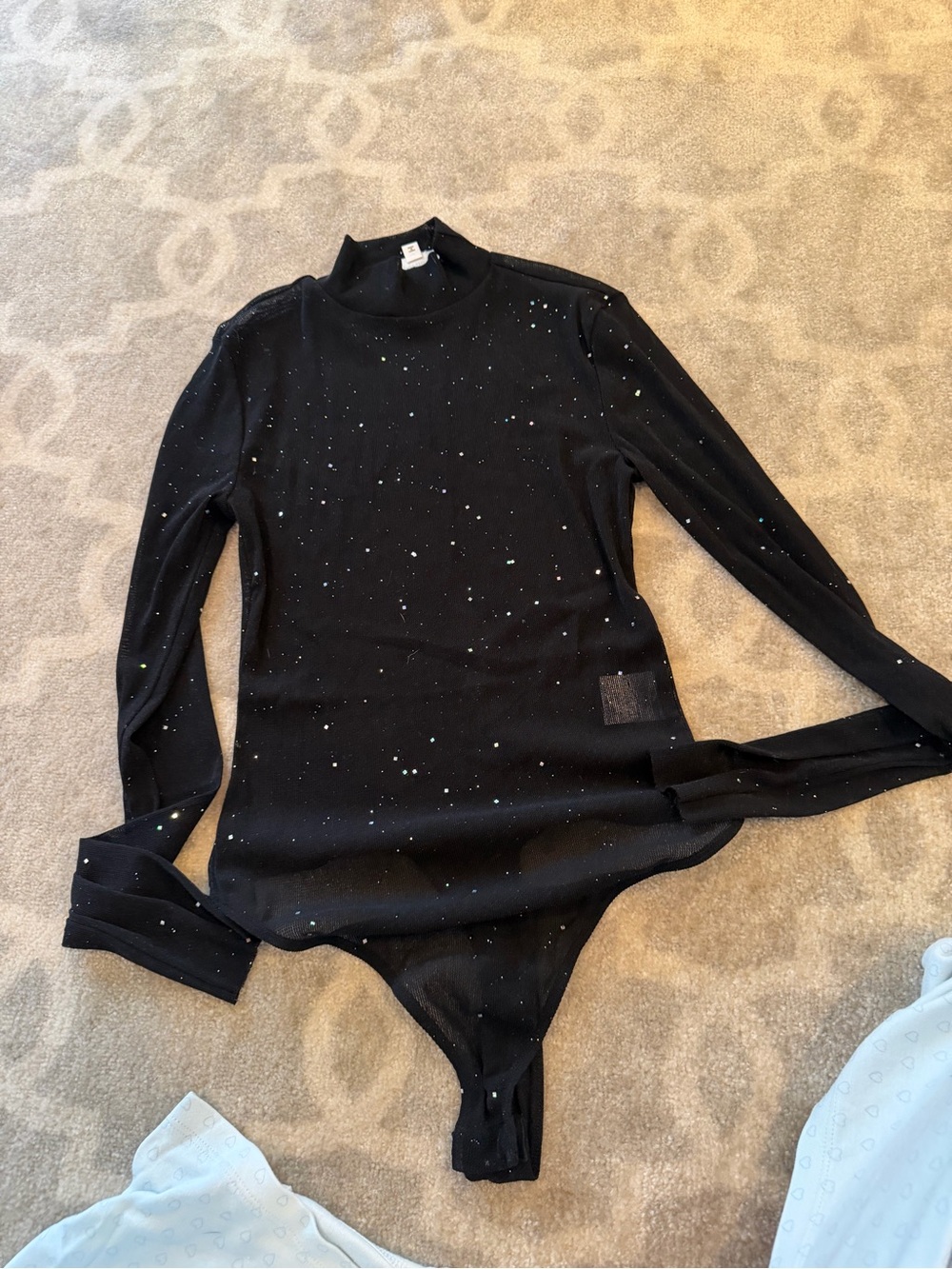 superdown Black Sequin Accent Bodysuit